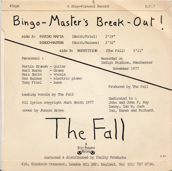 The Fall - Bingo-Master's Break-Out! - VG+ / NM or M- (7"-Pre Loved) - Image 2