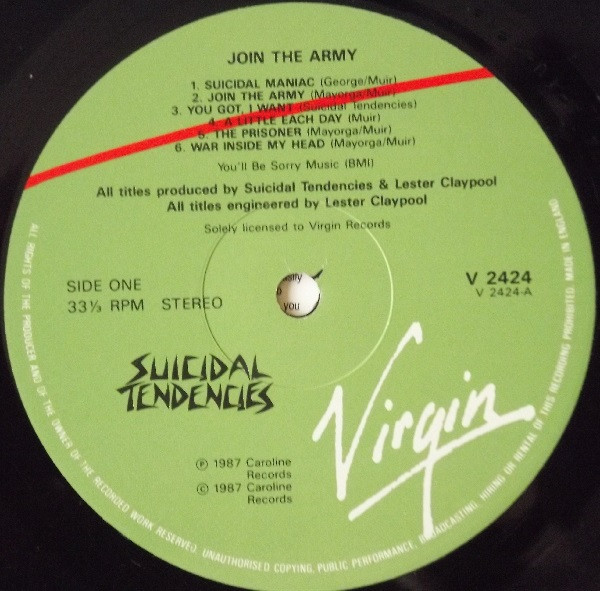 Suicidal Tendencies - Join The Army - Vinyl Record VG+/VG+ (Pre Loved) - Image 3