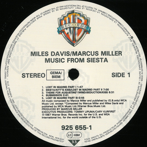 Miles Davis / Marcus Miller - Music From Siesta - VG+ / VG+ (LP-Pre Loved) - Image 3