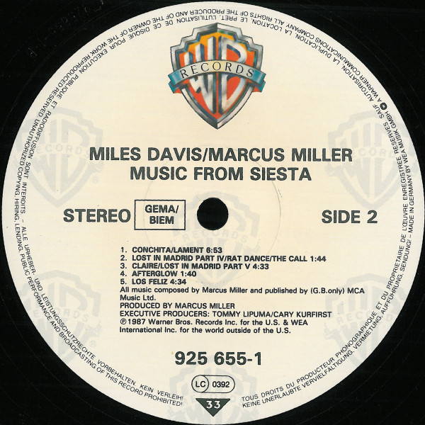 Miles Davis / Marcus Miller - Music From Siesta - VG+ / VG+ (LP-Pre Loved) - Image 4