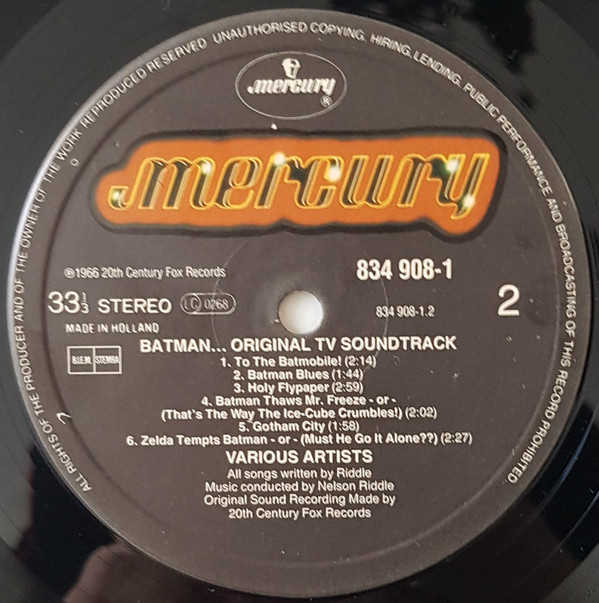 Nelson Riddle - Batman (Exclusive Original Television Soundtrack Album) - Vinyl Record VG+/VG+ (Pre Loved) - Image 4