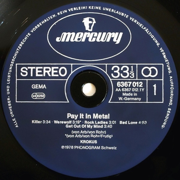 Krokus - Pay It In Metal - Vinyl Record VG/VG+ (Pre Loved) - Image 3