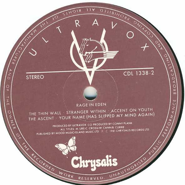 Ultravox - Rage In Eden - Vinyl Record VG+/VG+ (Pre Loved) - Image 4