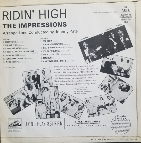 The Impressions - Ridin' High - Vinyl Record VG+/VG+ (Pre Loved) - Image 2