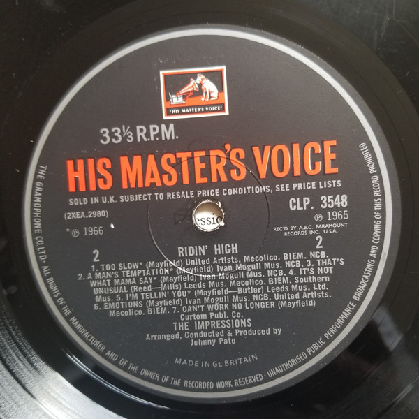 The Impressions - Ridin' High - Vinyl Record VG+/VG+ (Pre Loved) - Image 4