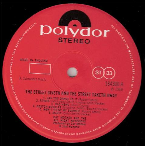 Cat Mother And The All-Night Newsboys - "The Street Giveth...And The Street Taketh Away." Cat Mother 3:14 - Vinyl Record VG+/VG+ (Pre Loved) - Image 3