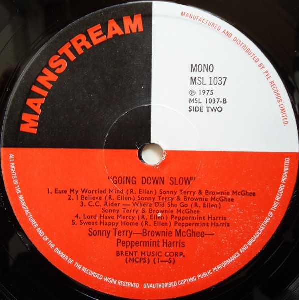Sonny Terry, Brownie McGhee, Peppermint Harris - Going Down Slow - Vinyl Record VG+/VG+ (Pre Loved) - Image 4