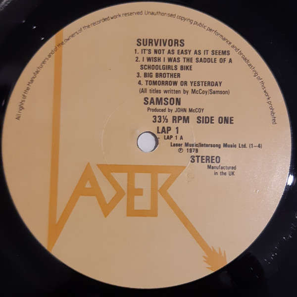 Samson (3) - Survivors - Vinyl Record VG+/VG+ (Pre Loved) - Image 3
