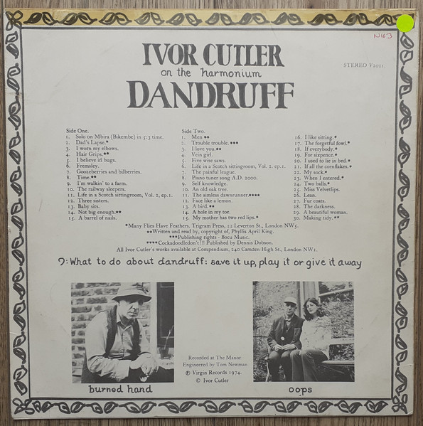 Ivor Cutler - Dandruff - Vinyl Record VG+/VG+ (Pre Loved) - Image 2