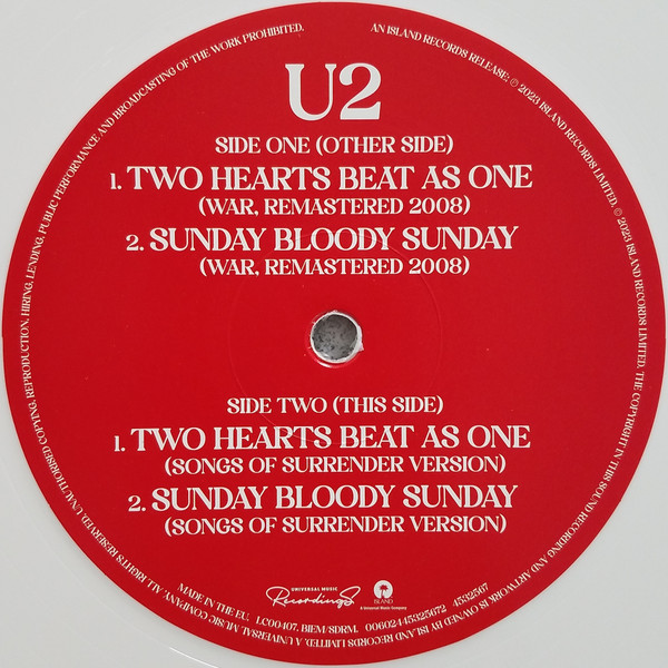 U2 - Two Hearts Beat As One / Sunday Bloody Sunday - Vinyl Record – (New / Sealed) - Image 4