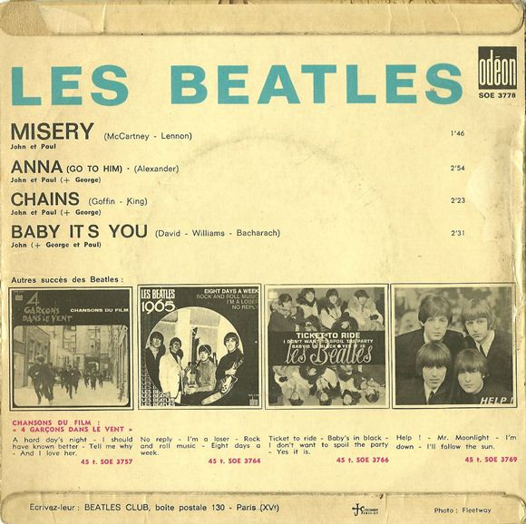 The Beatles - Misery • Anna (Go To Him) • Chains • Baby It's You - 7 inch Vinyl Record VG+/VG+ (Pre Loved) - Image 2