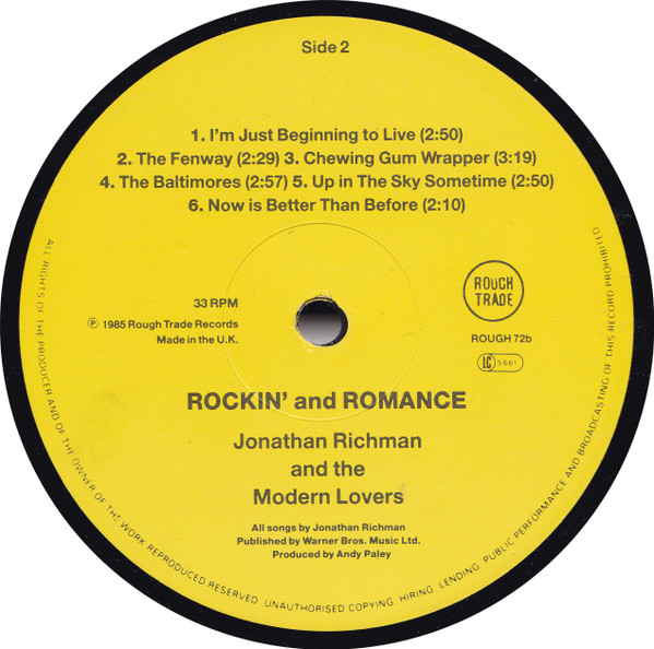 Jonathan Richman & The Modern Lovers - Rockin' And Romance - Vinyl Record VG+/VG+ (Pre Loved) - Image 4