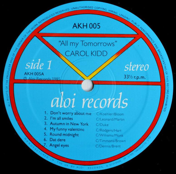 Carol Kidd - All My Tomorrows - Vinyl Record VG+/VG+ (Pre Loved) - Image 3