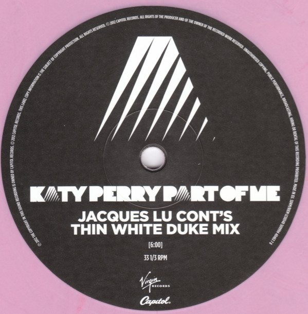 Katy Perry - Part Of Me (Jacques Lu Cont's Thin White Duke Mix) - Vinyl Record NM/NM (Pre Loved) - Image 3