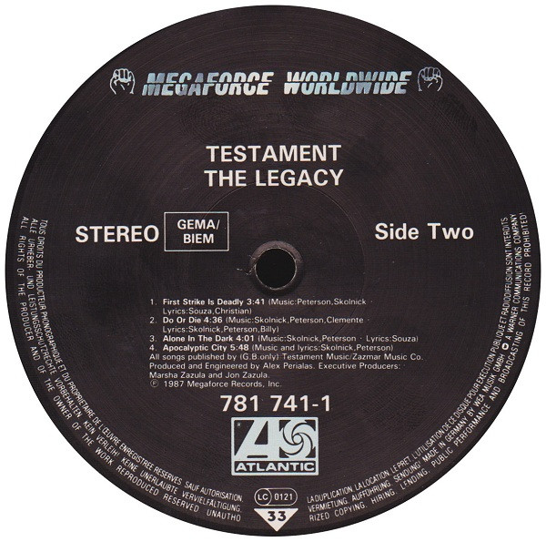 Testament (2) - The Legacy - Vinyl Record VG+/VG+ (Pre Loved) - Image 4