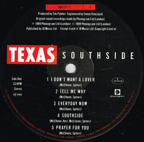 Texas - Southside - Vinyl Record VG+/VG+ (Pre Loved) - Image 3