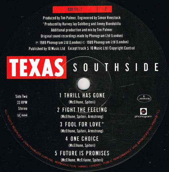 Texas - Southside - Vinyl Record VG+/VG+ (Pre Loved) - Image 4