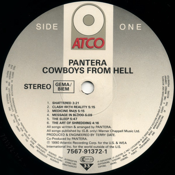 Pantera - Cowboys From Hell - Vinyl Record VG+/VG+ (Pre Loved) - Image 3