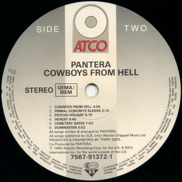 Pantera - Cowboys From Hell - Vinyl Record VG+/VG+ (Pre Loved) - Image 4