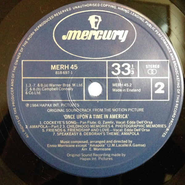 Ennio Morricone - Once Upon A Time In America (Original Motion Picture Soundtrack) - Vinyl Record VG/VG+ (Pre Loved) - Image 4