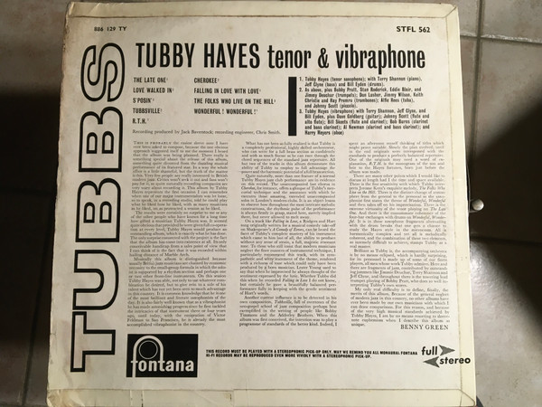 Tubby Hayes - Tubbs - Vinyl Record VG+/VG+ (Pre Loved) - Image 2