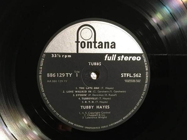 Tubby Hayes - Tubbs - Vinyl Record VG+/VG+ (Pre Loved) - Image 3
