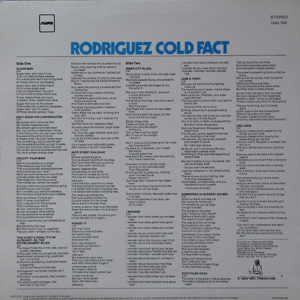 Sixto Rodriguez - Cold Fact - Vinyl Record VG+/VG+ (Pre Loved) - Image 2
