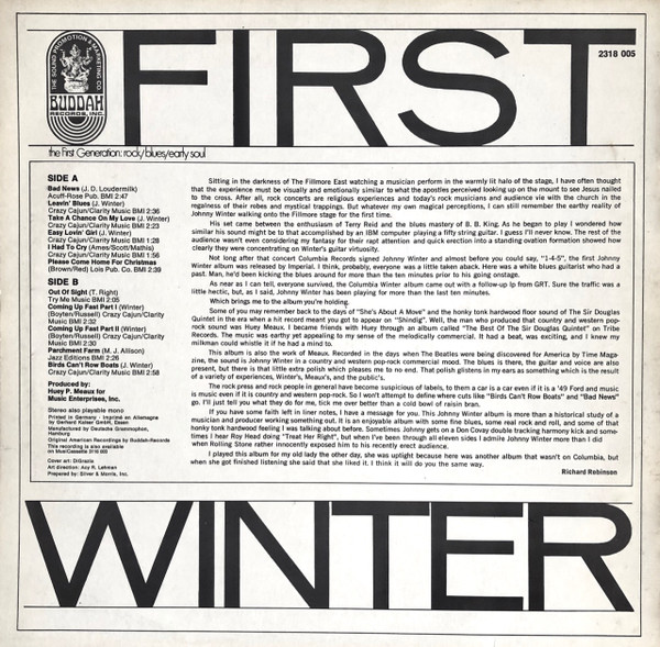 Johnny Winter - First Winter - Vinyl Record VG+/VG+ (Pre Loved) - Image 2