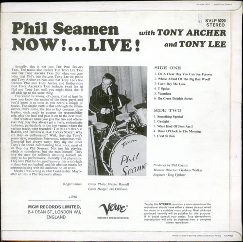 Phil Seamen With Tony Archer And Tony Lee (5) - Now! ... Live! - Vinyl Record VG+/VG+ (Pre Loved) - Image 3