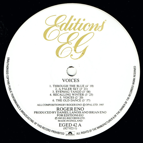 Roger Eno - Voices - Vinyl Record VG+/VG+ (Pre Loved) - Image 3