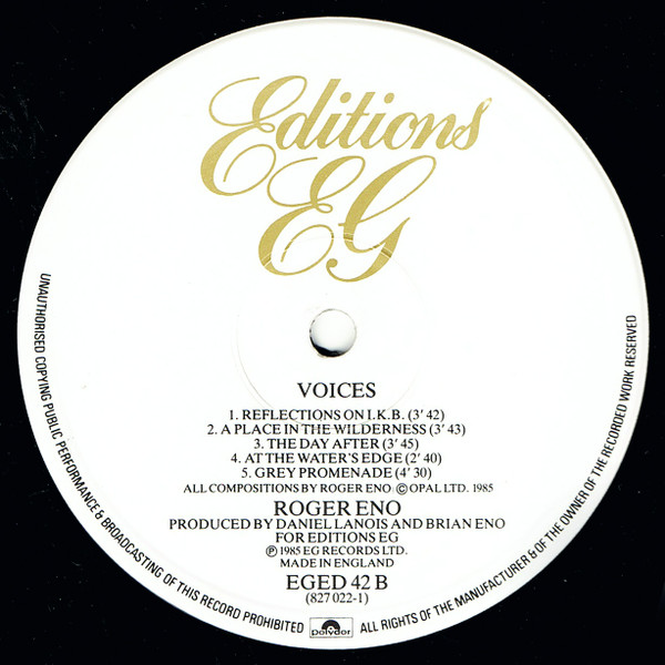 Roger Eno - Voices - Vinyl Record VG+/VG+ (Pre Loved) - Image 4