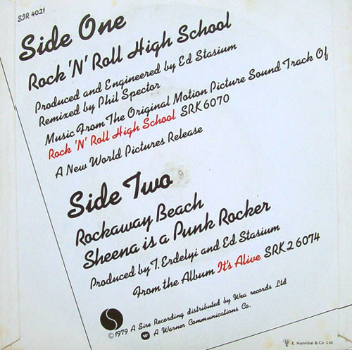 Ramones - Rock 'N' Roll High School - 7 inch Vinyl Record VG+/VG+ (Pre Loved) - Image 2