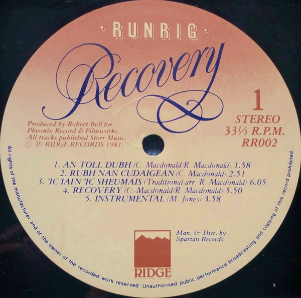 Runrig - Recovery - Vinyl Record VG+/VG+ (Pre Loved) - Image 3