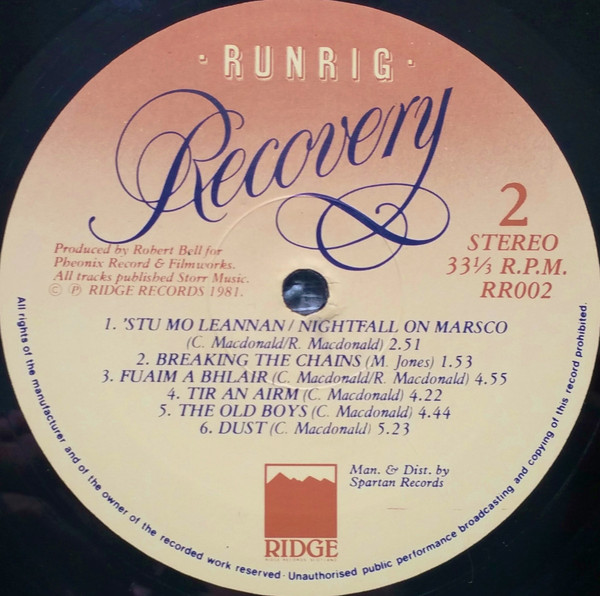 Runrig - Recovery - Vinyl Record VG+/VG+ (Pre Loved) - Image 4